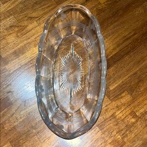 Vintage Etched Clear Glass Serving Dish Etched Payterns